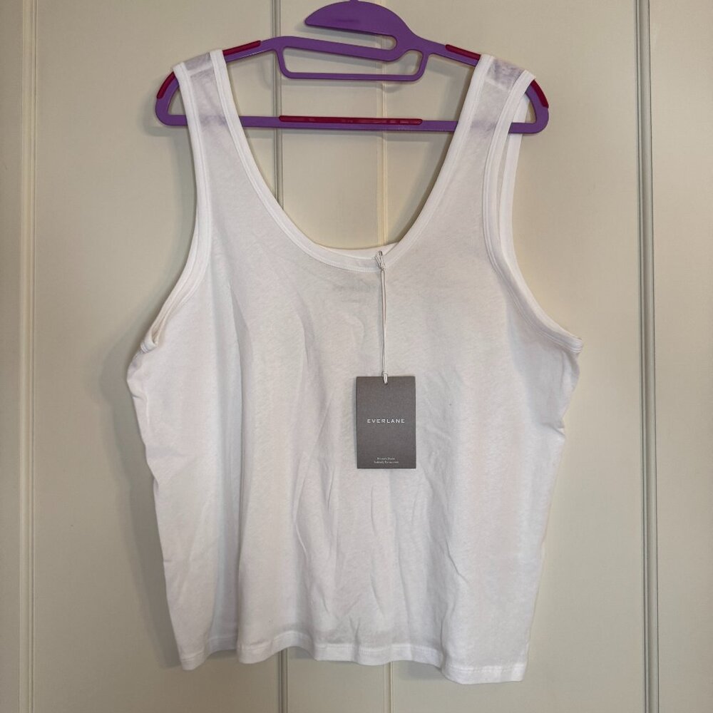 Everlane The Air Cami Tank Top Scoop Round Neck 100% Cotton White Size XL NWT